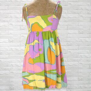 SHOW ME YOUR MUMU GRETCHEN Dress Retro Mini Mod Abstract Colorful Orange S